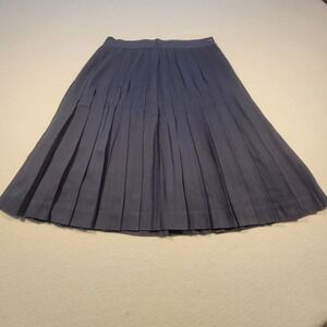 Vintage Pleated Midi Skirt Women's Size 8 Navy Blue A-Line Wool Blend Retro